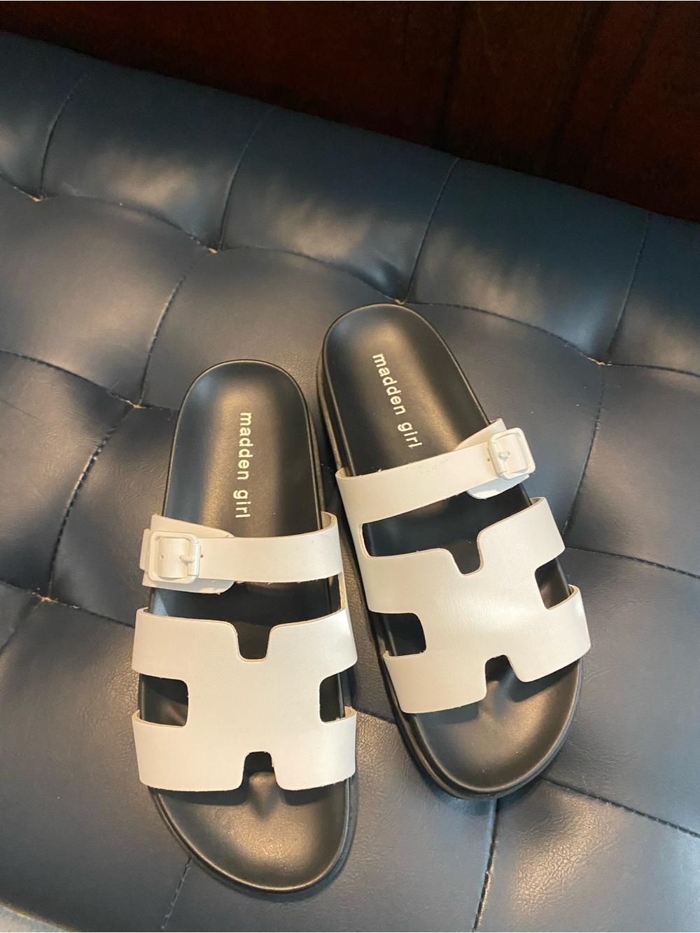 Madden Girl White Double Strap Cutout Slide Sandals